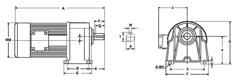 GH臥式單相縮框型(剎車)減速馬達(dá)齒輪減速電機(jī)圖紙