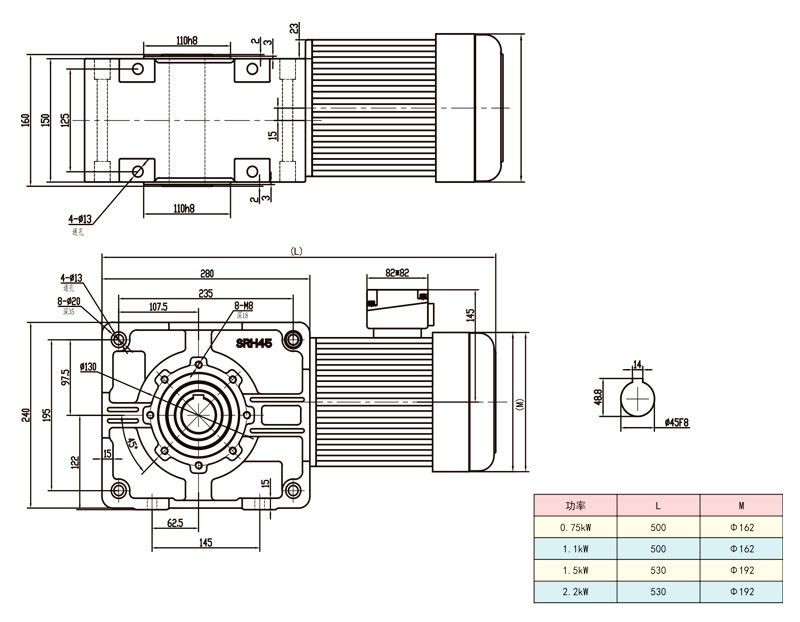 SRH45準(zhǔn)雙曲面齒輪減速馬達(dá)雙曲面/直角減速電機(jī)圖紙