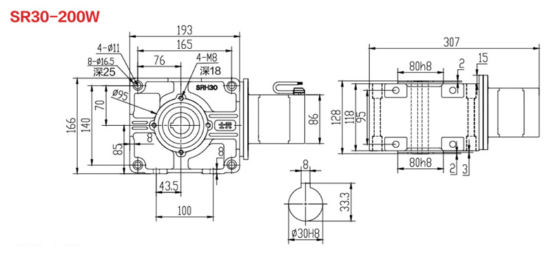 SR30-200W直角永磁減速電機圖紙