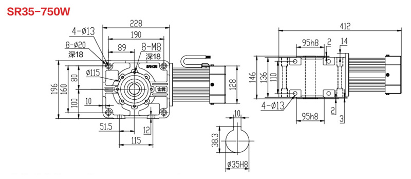 SR35-750W直角永磁減速電機(jī)圖紙