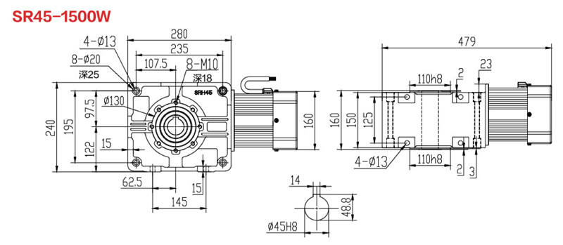SR45-1500W直角永磁減速電機圖紙
