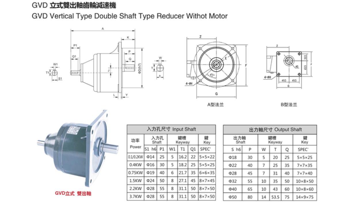 GVD立式雙出軸齒輪減速機(jī)齒輪減速電機(jī)圖紙